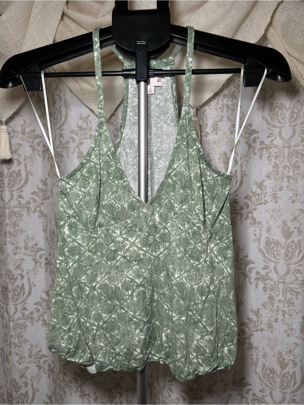 SO Sage Green Printed V-Neck Camisole
